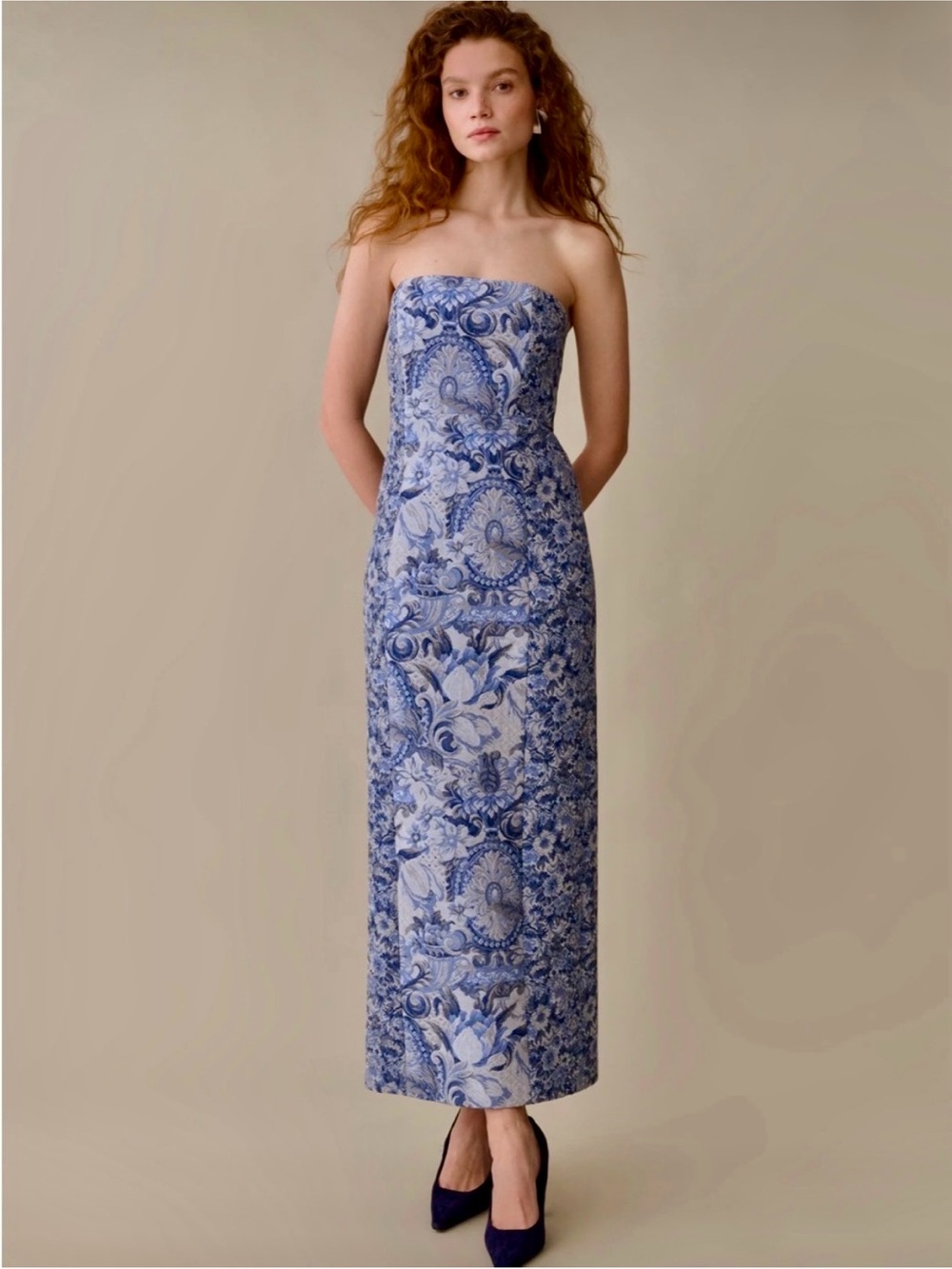 NWT o.p.t Zyra Delft Brocade Tapestry Strapless Dress Few Moda 6